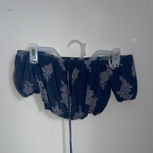 Blue Off-Shoulder Top with Floral Pattern